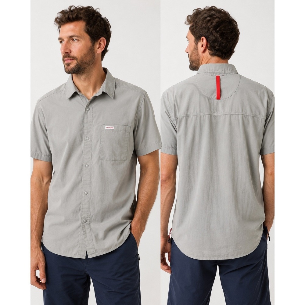 Topo Designs Mens Short Sleeve Tech Snap Front Shirt Gray Spring 23 RN 149191
